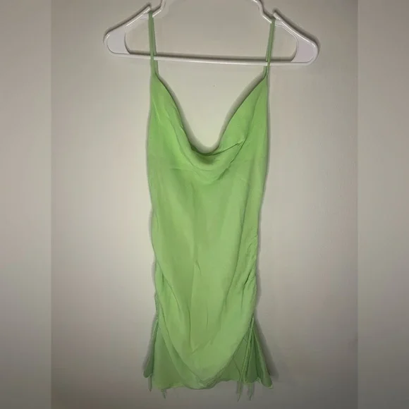 Staud convertible ruched mini neon green dress - Picture 4 of 6